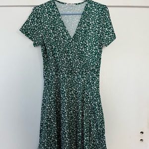 Green and white floral dress.